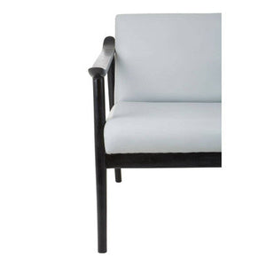 Kendari Grey Leather and Black Teak Wood Frame Armchair – close-up