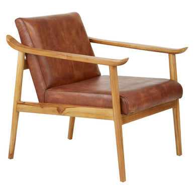 Kendari Brown Leather with Natural Teak Wood Armchair – detail
