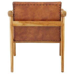 Kendari Brown Leather with Natural Teak Wood Armchair – dimensions