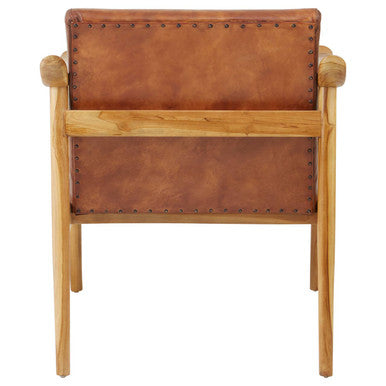 Kendari Brown Leather with Natural Teak Wood Armchair – dimensions