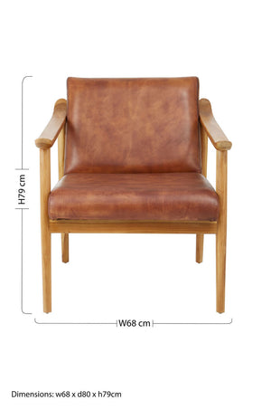 Kendari Brown Leather with Natural Teak Wood Armchair – angle view