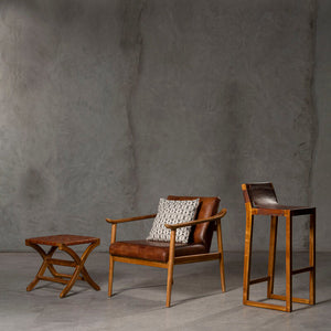 Kendari Brown Leather with Natural Teak Wood Armchair – side view