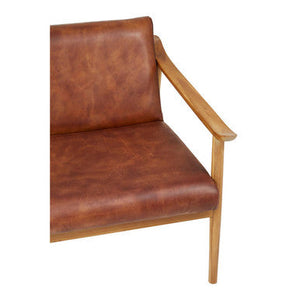 Kendari Brown Leather with Natural Teak Wood Armchair – close-up