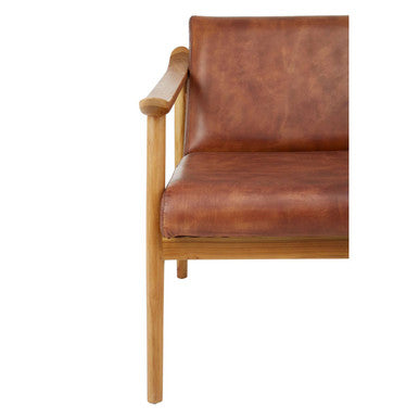 Kendari Brown Leather with Natural Teak Wood Armchair – back view