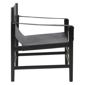 Kendari Black Leather and Teak Wood Frame Armchair – detail
