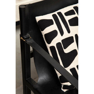 Kendari Black Leather and Teak Wood Frame Armchair – close-up