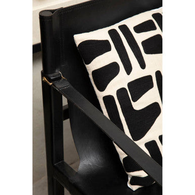 Kendari Black Leather and Teak Wood Frame Armchair – close-up