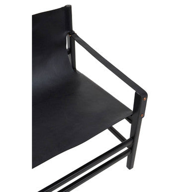Kendari Black Leather and Teak Wood Frame Armchair – back view