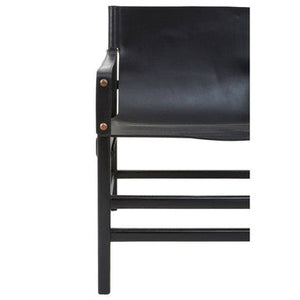Kendari Black Leather and Teak Wood Frame Armchair – angle view
