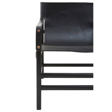 Kendari Black Leather and Teak Wood Frame Armchair – angle view