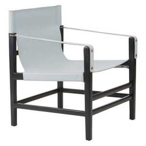 Kendari Grey Leather and Black Teak Wood Frame Chair – side view