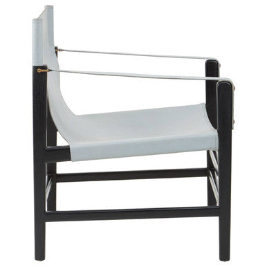 Kendari Grey Leather and Black Teak Wood Frame Chair – detail