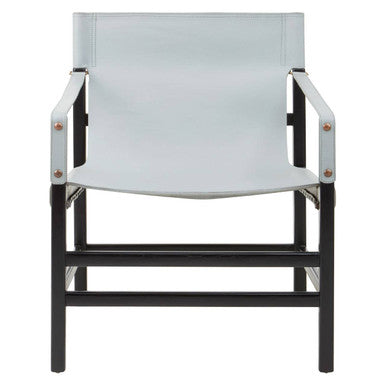 Kendari Grey Leather and Black Teak Wood Frame Chair