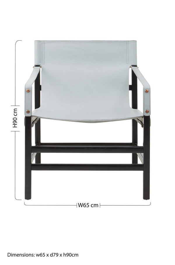 Kendari Grey Leather and Black Teak Wood Frame Chair – back view