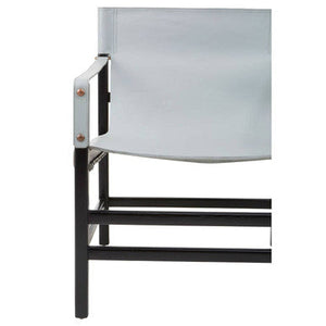 Kendari Grey Leather and Black Teak Wood Frame Chair – close-up