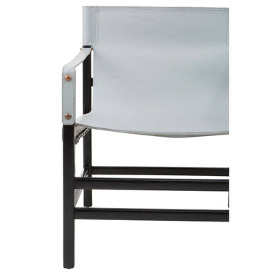 Kendari Grey Leather and Black Teak Wood Frame Chair – close-up