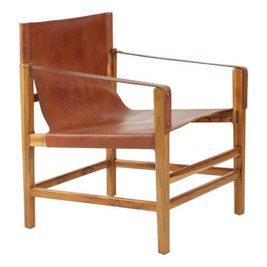 Kendari Brown Leather and Teak Wood Chair