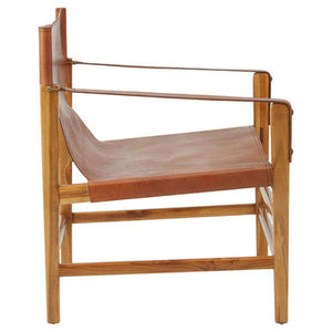Kendari Brown Leather and Teak Wood Chair – detail