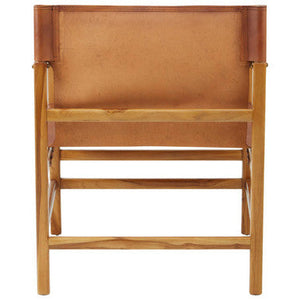 Kendari Brown Leather and Teak Wood Chair – in room setting