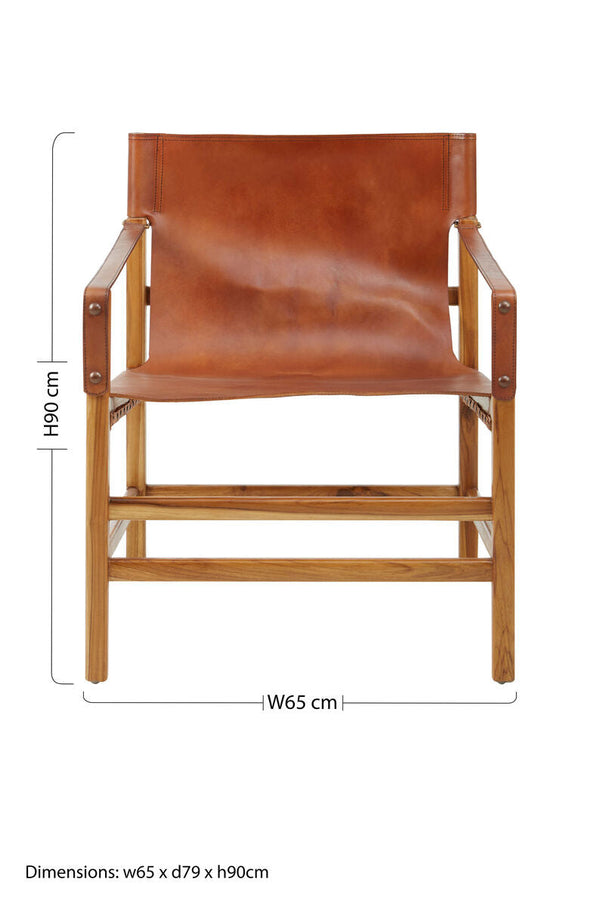 Kendari Brown Leather and Teak Wood Chair – back view