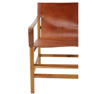Kendari Brown Leather and Teak Wood Chair – close-up