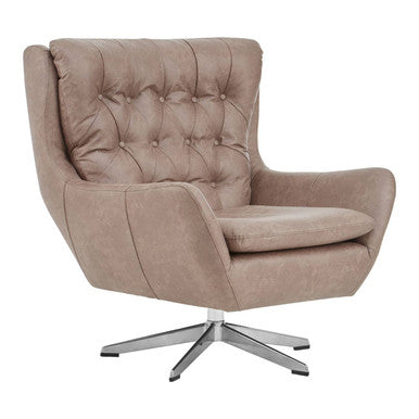 Harold Brown Leather Effect Button Tufted Swivel Chair – in room setting