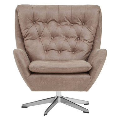 Harold Brown Leather Effect Button Tufted Swivel Chair – side view