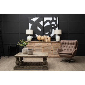 Harold Brown Leather Effect Button Tufted Swivel Chair – back view