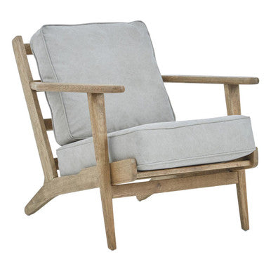Harry Grey Linen and Dark Oak Wood Armchair – in room setting