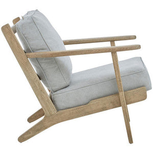 Harry Grey Linen and Dark Oak Wood Armchair – close-up