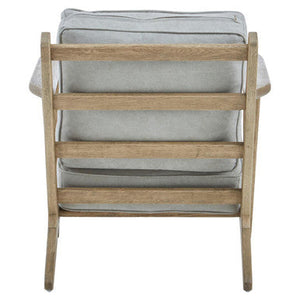 Harry Grey Linen and Dark Oak Wood Armchair – angle view