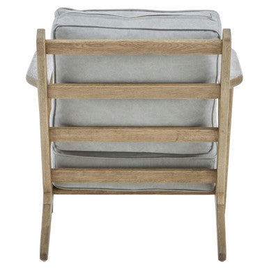 Harry Grey Linen and Dark Oak Wood Armchair – angle view