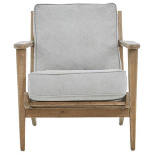 Harry Grey Linen and Dark Oak Wood Armchair – side view