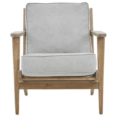 Harry Grey Linen and Dark Oak Wood Armchair – side view