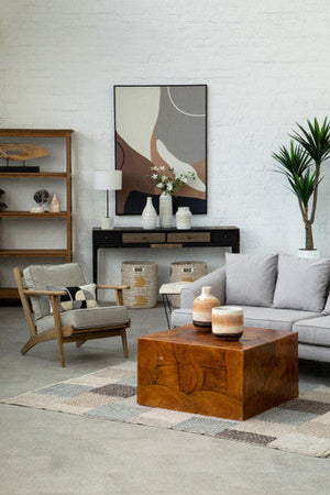 Harry Grey Linen and Dark Oak Wood Armchair – back view