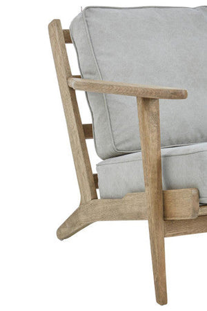 Harry Grey Linen and Dark Oak Wood Armchair – side view 2