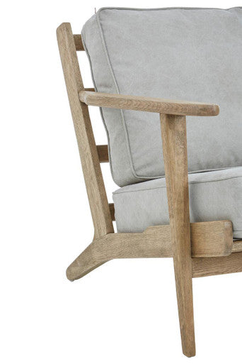 Harry Grey Linen and Dark Oak Wood Armchair – side view 2