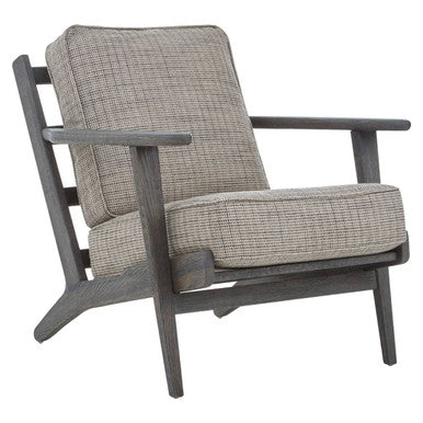 Hector Grey Tweed and Black Oak Wood Frame Armchair
