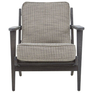 Hector Grey Tweed and Black Oak Wood Frame Armchair