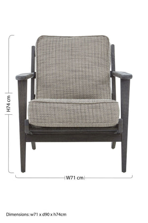 Hector Grey Tweed and Black Oak Wood Frame Armchair – back view