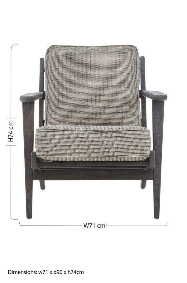 Hector Grey Tweed and Black Oak Wood Frame Armchair – back view