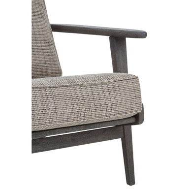 Hector Grey Tweed and Black Oak Wood Frame Armchair – close-up
