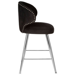 Piermount Black Velvet Bar Chair with Silver Finish Legs – close-up