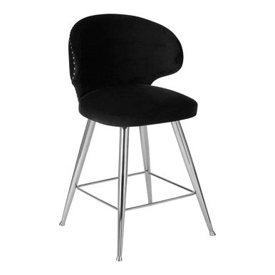 Piermount Black Velvet Bar Chair with Silver Finish Legs – back view