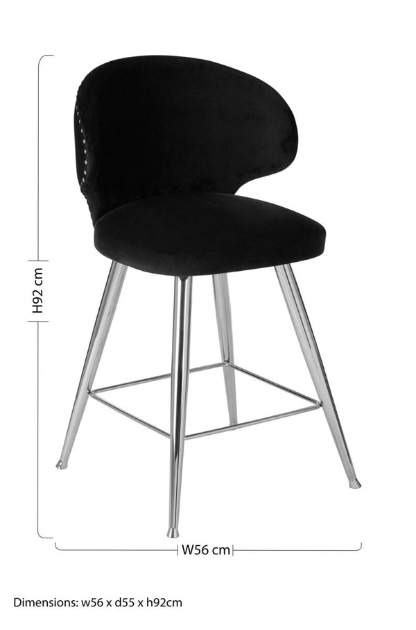 Piermount Black Velvet Bar Chair with Silver Finish Legs – dimensions 2