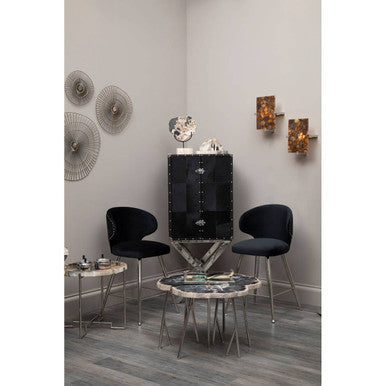 Piermount Black Velvet Bar Chair with Silver Finish Legs – detail