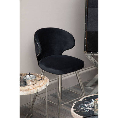 Piermount Black Velvet Bar Chair with Silver Finish Legs – in room setting