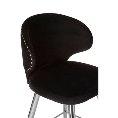 Piermount Black Velvet Bar Chair with Silver Finish Legs – side view 2