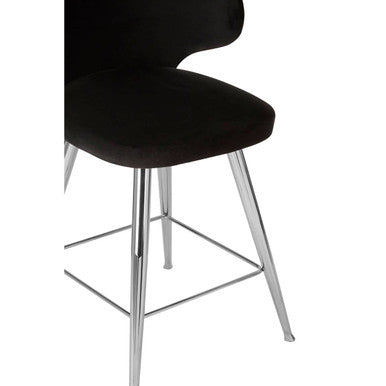 Piermount Black Velvet Bar Chair with Silver Finish Legs – detail 2