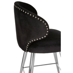 Piermount Black Velvet Bar Chair with Silver Finish Legs – in room setting 2